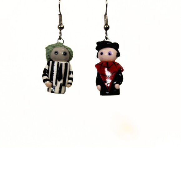 Beetlejuice & Lydia Lego Earrings – Handmade – Halloween/Goth Vibes - Picture 3 of 4